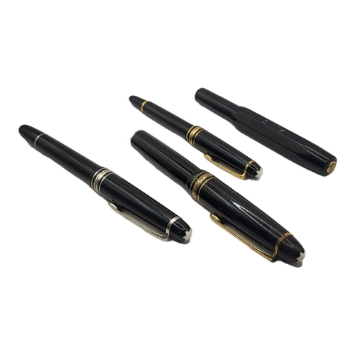 184 - MONTBLANC MEISTERSTÜCK, TWO VINTAGE BLACK LACQUER FOUNTAIN PENS
White metal and gilt mounts, both wi... 