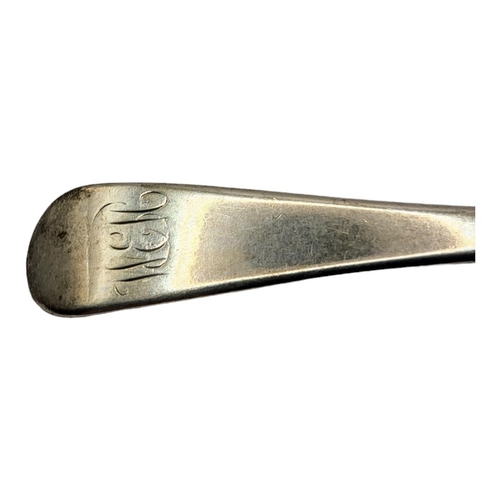 185 - A SET OF FOUR GEORGIAN SILVER TABLESPOONS
Plain form with engraved initial and marked ‘Craven Arms’,... 