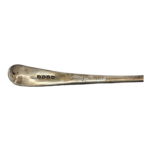 185 - A SET OF FOUR GEORGIAN SILVER TABLESPOONS
Plain form with engraved initial and marked ‘Craven Arms’,... 