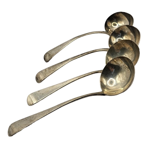 187 - TWO PAIRS OF GEORGIAN SILVER SAUCE LADLES 
Plain form, a pair of hallmarked WS, London, 1822 and Lon... 