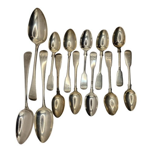 20 - A COLLECTION OF GEORGIAN SILVER AND LATER SPOONS
Comprising three tablespoons, hallmarked London, 18... 