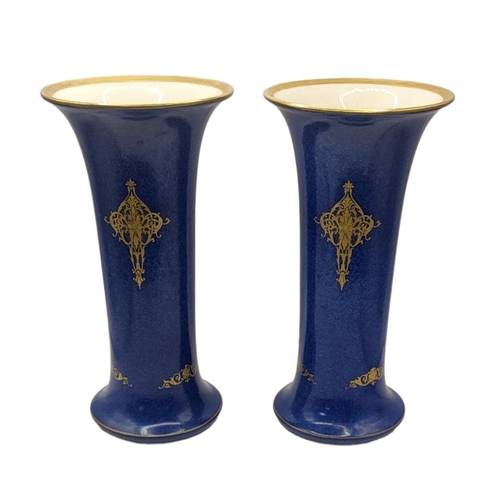 202 - W. BEE FOR ROYAL WORCESTER, A PAIR OF EARLY 20TH CENTURY BONE CHINA JEWELLED TRUMPET FORM VASES, CIR... 