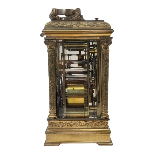 220B - A 19TH CENTURY GILT BRASS GRANDE SONNERIE CARRIAGE CLOCK
Having a single carry handle, bevelled glas... 