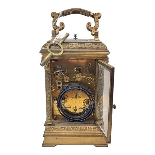 220B - A 19TH CENTURY GILT BRASS GRANDE SONNERIE CARRIAGE CLOCK
Having a single carry handle, bevelled glas... 