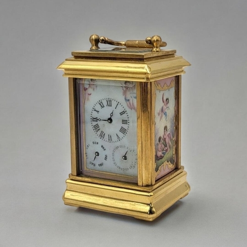 221 - A SÈVRES STYLE FRENCH PORCELAIN AND POLISHED BRASS CARRIAGE CLOCK
Multi-dial seven day mechanism, gl... 