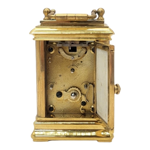 221 - A SÈVRES STYLE FRENCH PORCELAIN AND POLISHED BRASS CARRIAGE CLOCK
Multi-dial seven day mechanism, gl... 