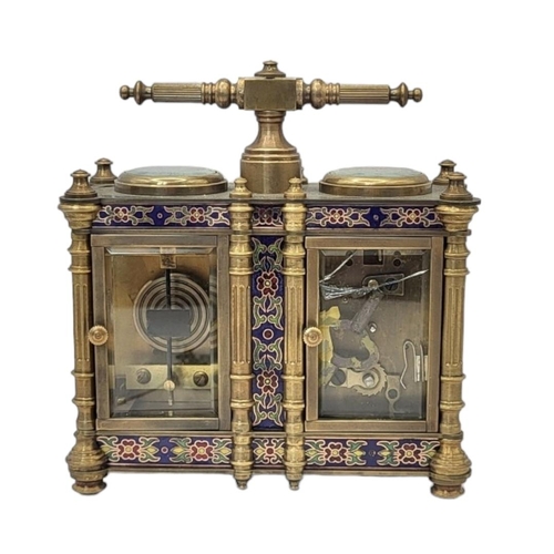 223 - A 19TH CENTURY FRENCH STYLE GILT BRONZE DOUBLE-CLOISONNÉ CARRIAGE CLOCK
Two adjacent bevelled glass ... 