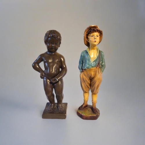 246 - A MID 20TH CENTURY BROWN BRONZED GLAZED EARTHENWARE FIGURE OF A NUDE ITALIAN BOY
Standing position, ... 