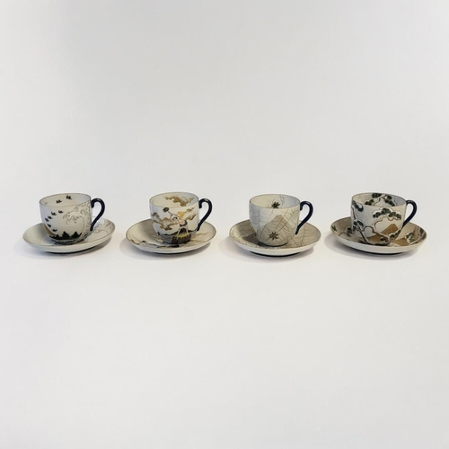 258 - A SET OF FOUR  EARLY 20TH CENTURY JAPANESE EGGSHELL PORCELAIN CUPS AND SAUCERS
Fine hand painted dec... 