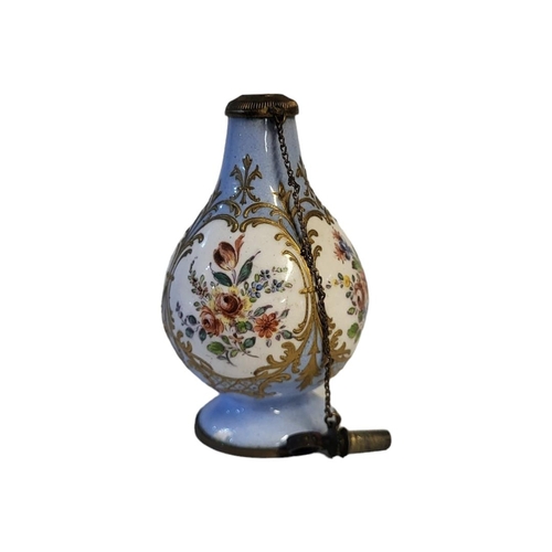 272 - A 19TH CENTURY CONTINENTAL ENAMEL ON GILT METAL SCENT BOTTLE
Ovoid form, fine floral decoration with... 