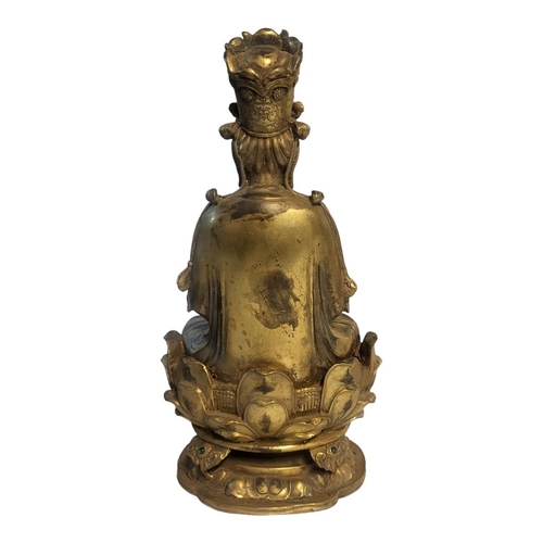 290 - A GILT BRONZE FIGURE OF TARA
In the manner of Qing Dynasty, wearing a jewelled dhoti beaded necklace... 