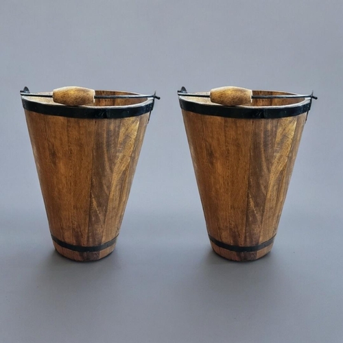 307 - A PAIR OF WOODEN HOOPED CHAMPAGNE BUCKETS
With ‘Bollinger’ labelling and bail handles. 
(30cm x 30cm... 