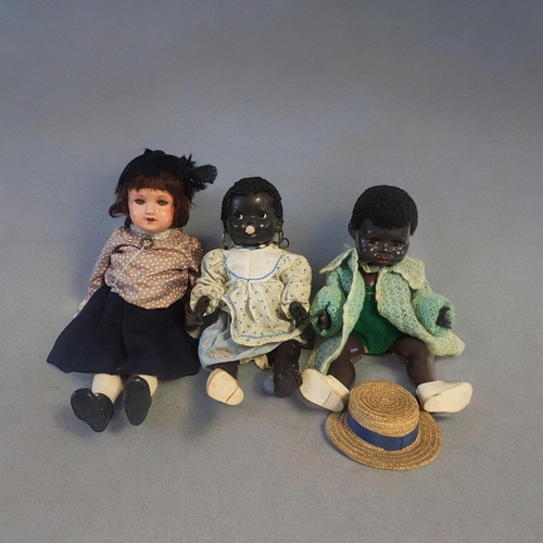 333 - AN EARLY 20TH CENTURY ENGLISH PEDIGREE FACTORY BISQUE HEADED MULATO COMPOSITION DOLL
Five piece join... 