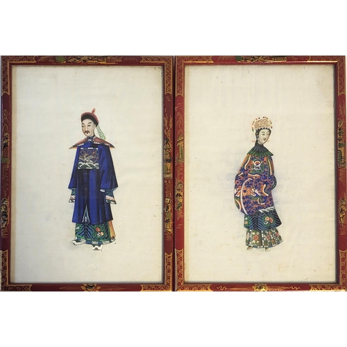 339 - A PAIR OF CHINESE LATE QING DYNASTY WATERCOLOUR STUDIES ON RICE PAPER, CIRCA 1900
Both depicting emi... 