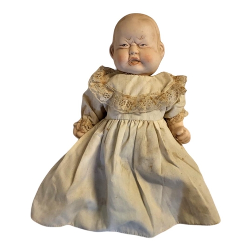 344 - AN UNUSUAL GERMAN DOUBLE FACED BISQUE HEADED CHARACTER BEBE BYE-LO DOLL
(possibly Gebruder Heubach),... 