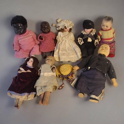 348 - A COLLECTION OF EIGHT VARIOUS EARLY 20TH CENTURY SMALL GERMAN BISQUE HEADED DOLLS
Consisting of Arma... 