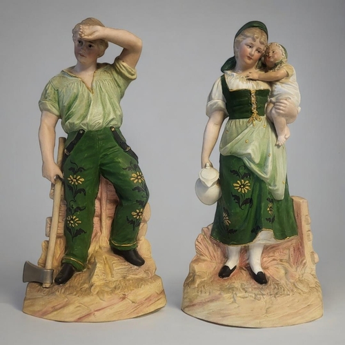 351 - A PAIR OF HEUBACH GEBRUDER BROTHERS, PARIAN PORCELAIN POLYCHROME ENAMELLED FIGURES OF A THURINGIAN F... 