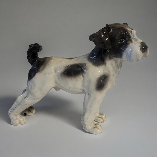 352 - A FRENCH HARD PASTE PORCELAIN MODEL OF A TERRIER DOG, CIRCA 1930 - 1950
In standing position, moulde... 