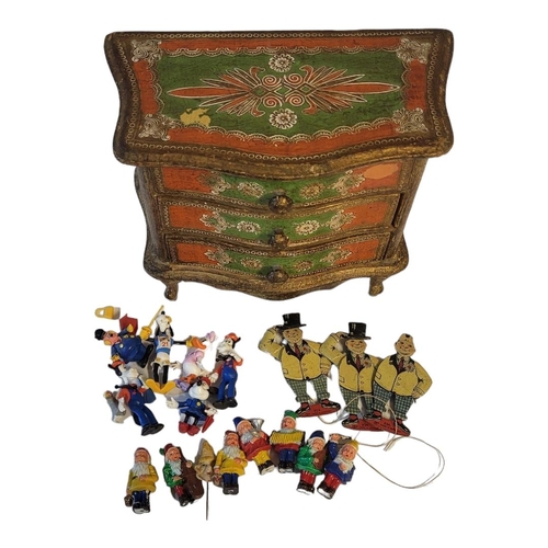 358 - AN EARLY 20TH CENTURY CONTINENTAL DOLLS CHEST OF THREE DRAWERS
In gilded and painted decoration, inc... 