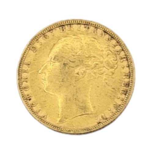 37 - A VICTORIAN 22CT GOLD FULL SOVEREIGN COIN, DATED 1876 
With young Victoria portrait and King George ... 