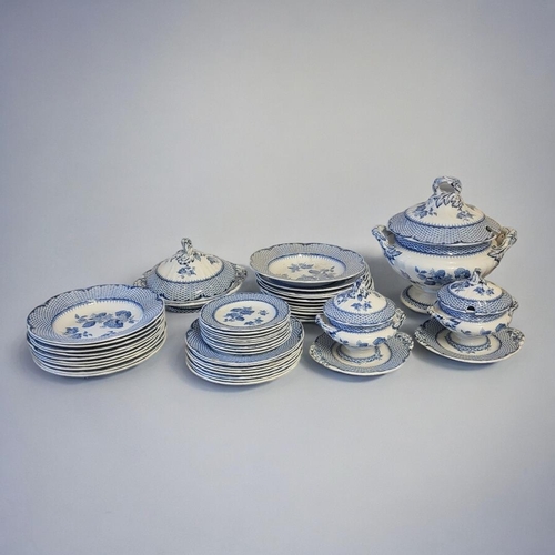 374 - CAULTON, A 19TH CENTURY BLUE AND WHITE  POTTERY DINNER SERVICE
Comprising a large soup tureen, two s... 