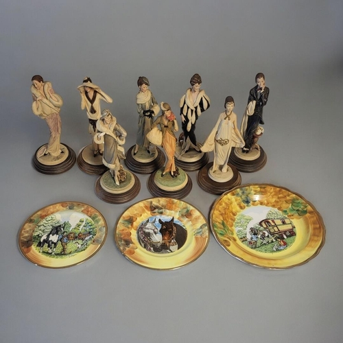 379 - A SET OF EIGHT ROYAL NAPLES CAPODIMONTE FACTORY MOULDED COMPOSITION OF AN ART DECO STYLE FASHION LAD... 