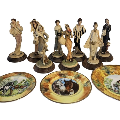 379 - A SET OF EIGHT ROYAL NAPLES CAPODIMONTE FACTORY MOULDED COMPOSITION OF AN ART DECO STYLE FASHION LAD... 