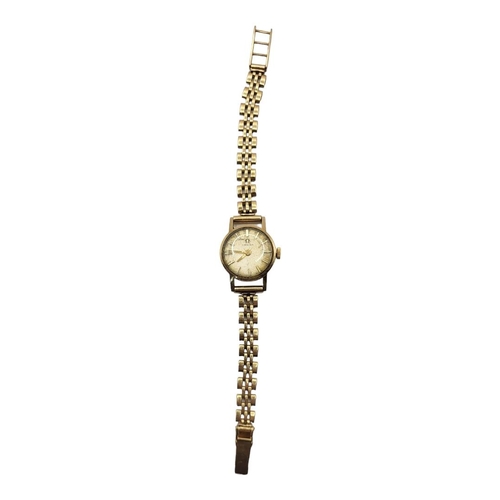 39 - OMEGA, A VINTAGE 9CT GOLD LADIES’ WRISTWATCH
Having gilt number markings,pierced 9ct gold bracelet a... 