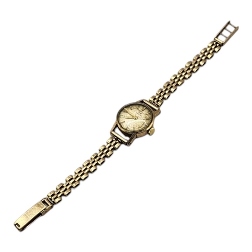 39 - OMEGA, A VINTAGE 9CT GOLD LADIES’ WRISTWATCH
Having gilt number markings,pierced 9ct gold bracelet a... 