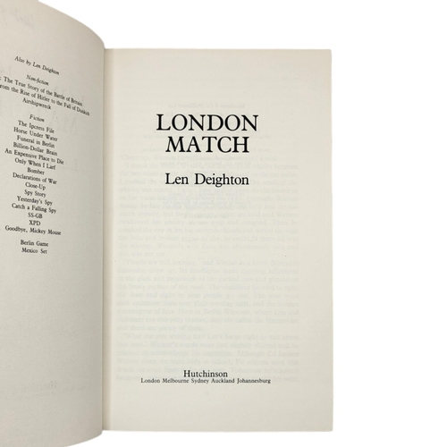 402 - LEN DEIGHTON, LONDON MATCH 1985, SIGNED TO HALF TITLE.

Condition: binding slightly cocked, dust jac... 