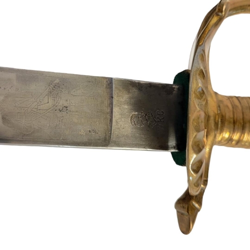 A GERMAN WWII FORESTRY HUNTING CUTLASS Bone and gilt brass hilt, shell ...