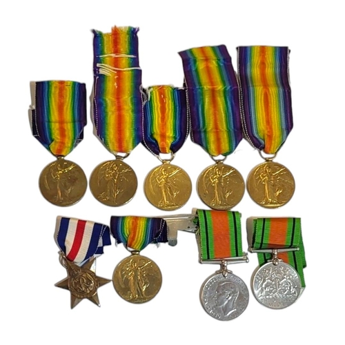 523 - A COLLECTION OF SIX WWI BRITISH BRONZE VICTORY MEDALS
To include A 406921 Pte A Green ASC and 31745 ... 