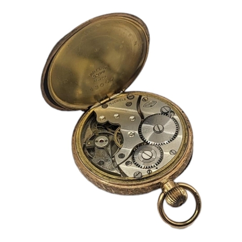 58 - AN EARLY 20TH CENTURY 9CT GOLD LADIES’ POCKET WATCH
Open face with arabic number markings and engrav... 