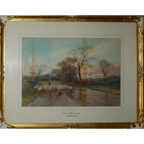 614 - HENRY CHARLES FOX, R.B.A., ENGLISH, 1860 - 1925, WATERCOLOUR 
Titled, ‘Near Guildford, Surrey’, fram... 