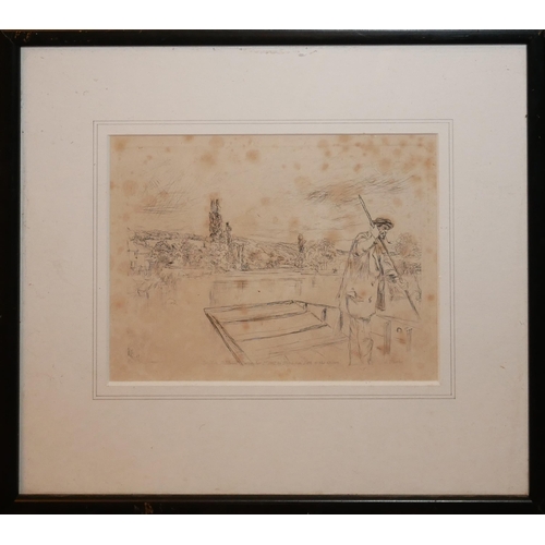 614A - JAMES MCNEILL WHISTLER, AMERICAN, 1834 - 1903, ETCHING AND DRYPOINT ON IVORY CHINE MOUNTED ON HEAVY ... 