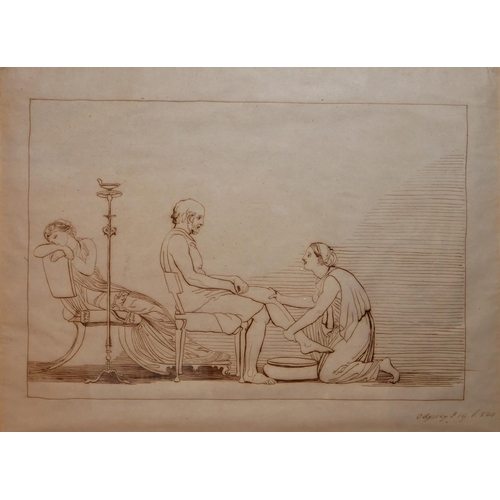 616 - ATT: JOHN FLAXMAN, BRITISH, 1755 - 1826, INK ON PAPER 
Six original drawings for the Iliad, some ann... 