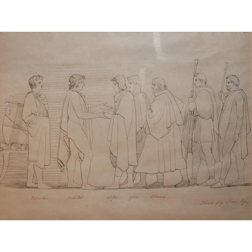 616 - ATT: JOHN FLAXMAN, BRITISH, 1755 - 1826, INK ON PAPER 
Six original drawings for the Iliad, some ann... 