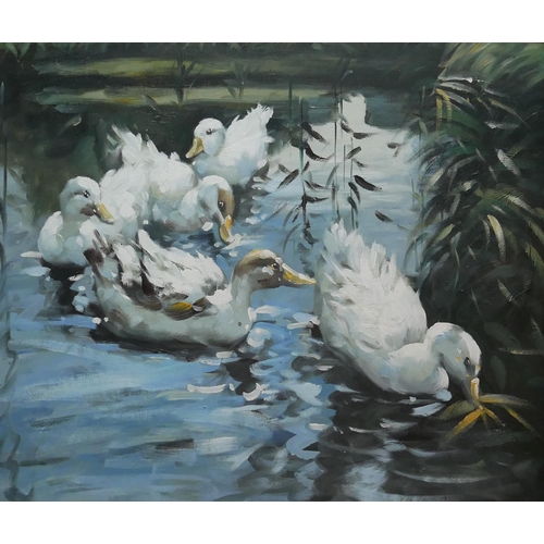 627A - CIRCLE OF BRACERAS, SPANISH, 20TH CENTURY OIL ON CANVAS
Ducks, unsigned, heavy decorative silvered f... 