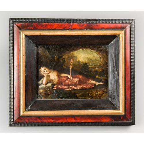 119 - DUTCH SCHOOL, 17TH CENTURY RECUMBENT MARY MAGDALENE OIL ON COPPER.
Picture (17cm x 22cm). Frame (h 3... 