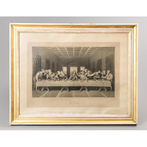 123 - THE LAST SUPPER, A LARGE 19TH CENTURY ENGRAVING, AFTER LEONARDO DA VINCI.
Mounted and framed under g... 