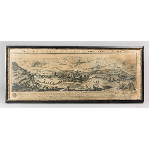 149 - AN 18TH CENTURY FRAMED ENGRAVING OF 'THE SOUTH EAST PROSPECT OF THE CITY OF BATH'.
(83cm x 32cm)