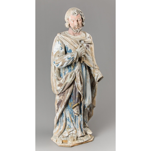 15 - A LARGE 18TH CENTURY ST PETER SCULPTURE IN POLYCHROME WOOD. (h 107cm)