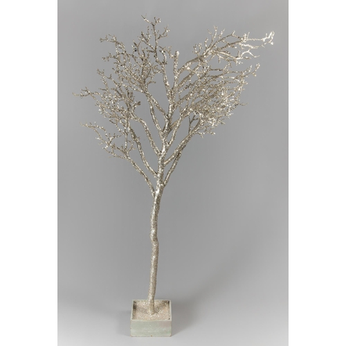 154 - A LARGE 20TH CENTURY SILVERED TREE.
With weighted base. (h 193cm)