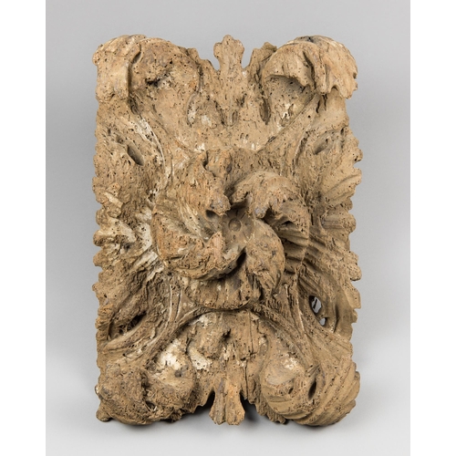 155 - AN ANTIQUE CARVED ARCHITECTURAL FRAGMENT.
(h 44cm x w 31cm x d 14cm)