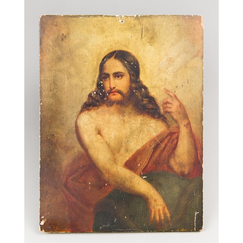 158 - AN 18TH/19TH CENTURY PORTRAIT OF JESUS CHRIST, OIL ON CANVAS.
(h 31.5cm x w 24cm)