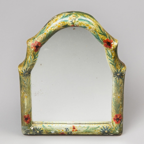 182 - AN 18TH/19TH CENTURY PARISIAN VANITY MIRROR.
Rectangular in shape, the top scalloped. The frame lacq... 