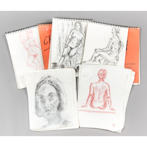 183 - A LARGE COLLECTION OF LIFE DRAWING ARTWORK. 
Five sketch books and a quantity of loose drawings. App... 