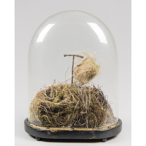 231 - A 20TH CENTURY BIRD NESTS UNDER A VICTORIAN GLASS DOME. (h 43cm)