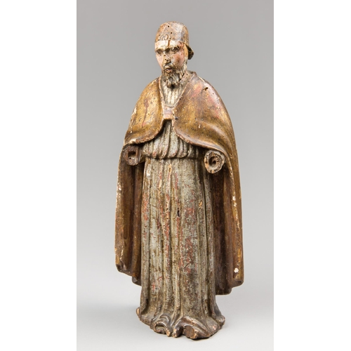 3 - A 17TH/18TH CENTURY BISHOP SCULPTURE IN POLYCHROME WOOD.
(h 32.5cm)