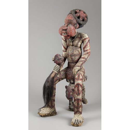 399 - A RARE BAMILEKE CHIEF ORNATE BEADED STATUE.
This wonderful statue is of a Chief with his crown sat u... 